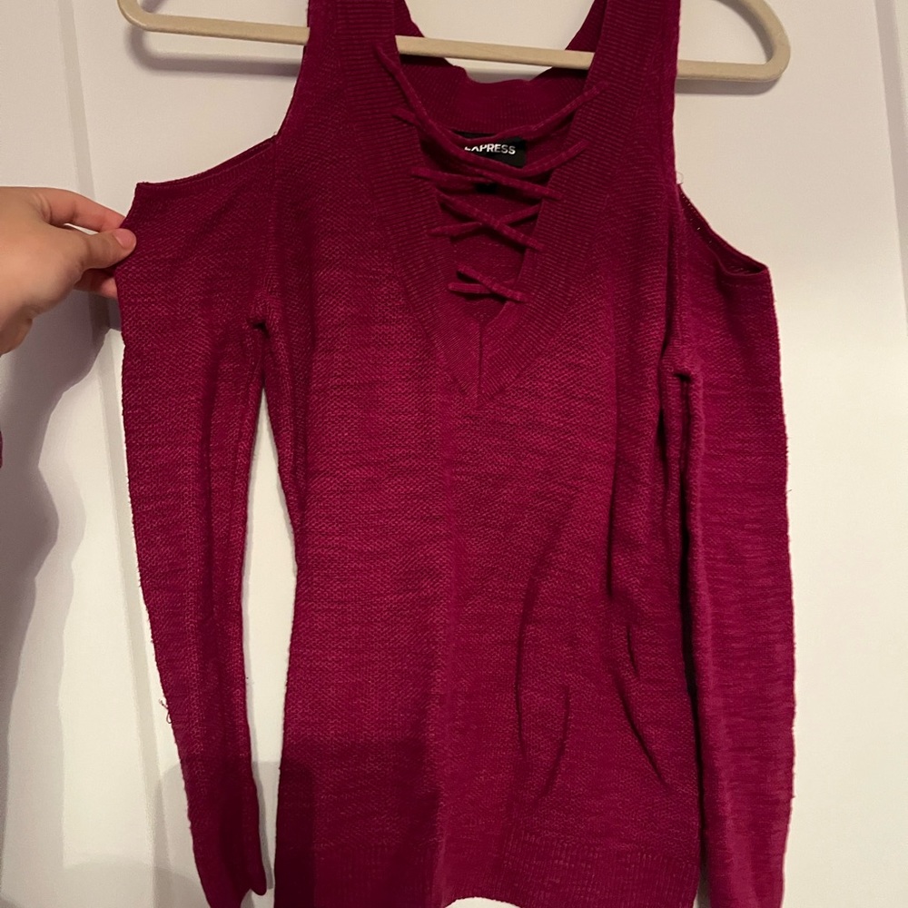 EXPRESS dark pink sweater with lace detail